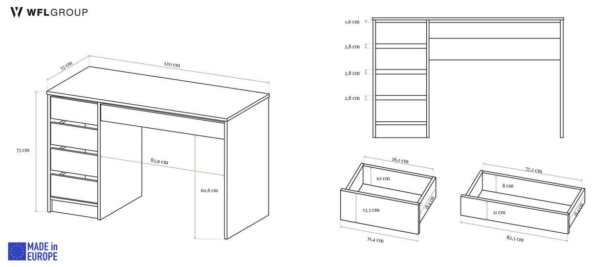 SCHREIBTISCH Korvi Schwarz Anthrazit 120/55/75 cm - Anthrazit, Holzwerkstoff (55/120/75cm) - WFL GROUP