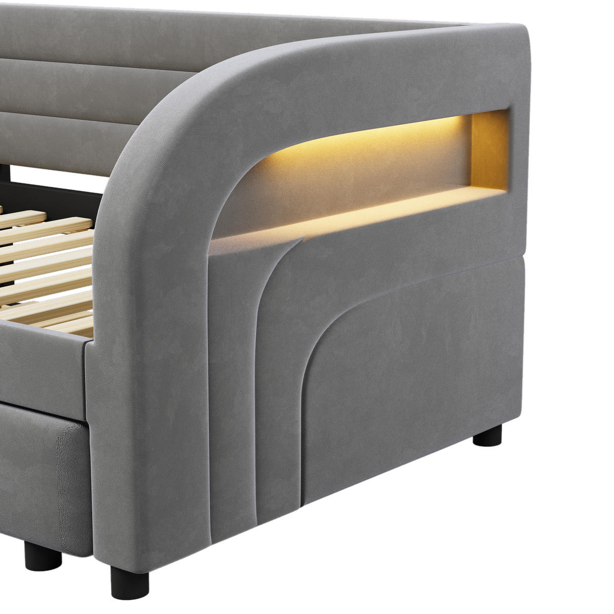 ČALOUNĚNÁ POSTEL 90/200 cm v šedé barvě s výsuvným lůžkem a LED - šedá, kov/kompozitní dřevo (90/200cm) - CHICFURN
