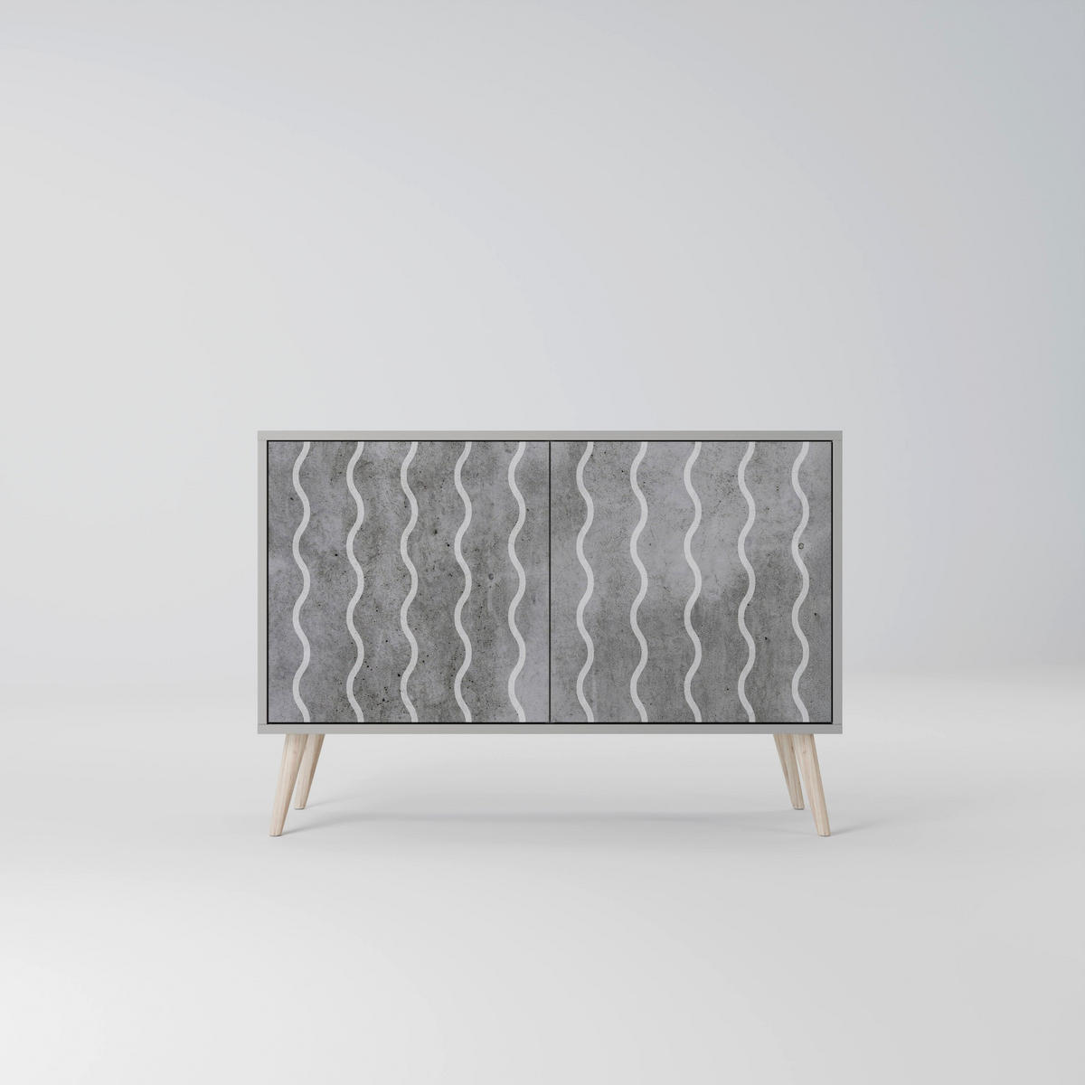SIDEBOARD WAVES OF CONCRETE, Eicheneffekt, 111x42x77,5 cm, 2 Türen - Eichefarben/Buchefarben, Holzwerkstoff/Buchenholz (111/77.5/42cm) - SpaceRebels