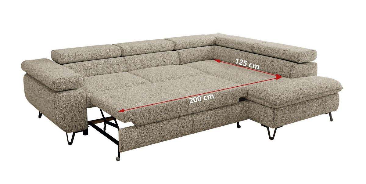ECKSOFA PABLO L Beige Struktur - Links Seite mit Visco Topper - Beige/Schwarz, Textil/Metall (208/273cm) - MKS