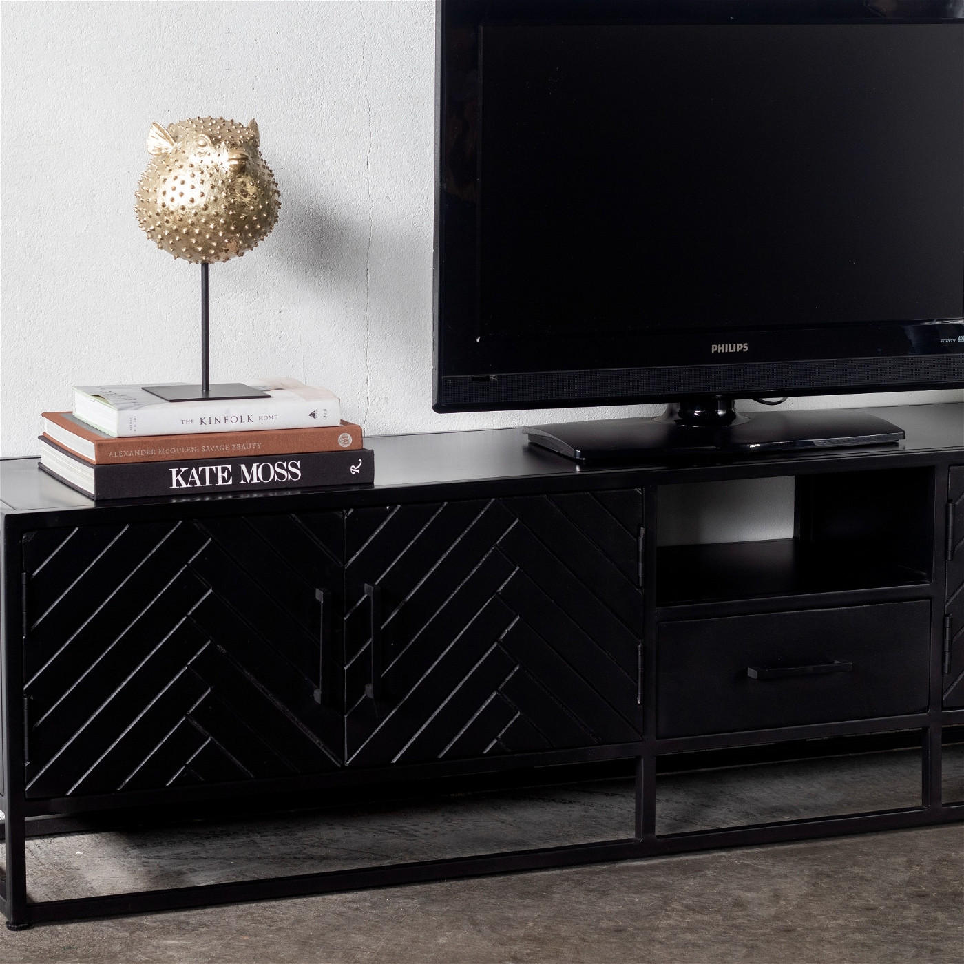 TV-SCHRANK Herringbone aus Mangoholz 210cm, schwarz - Schwarz, Holz (210/50/40cm) - Giga Meubel