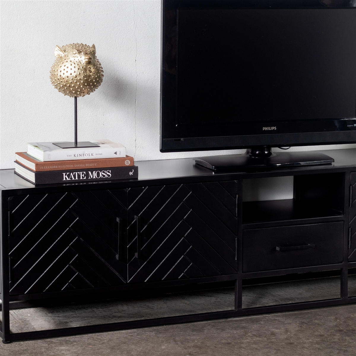 TV-SCHRANK Herringbone aus Mangoholz 210cm, schwarz - Schwarz, Holz (210/50/40cm) - Giga Meubel