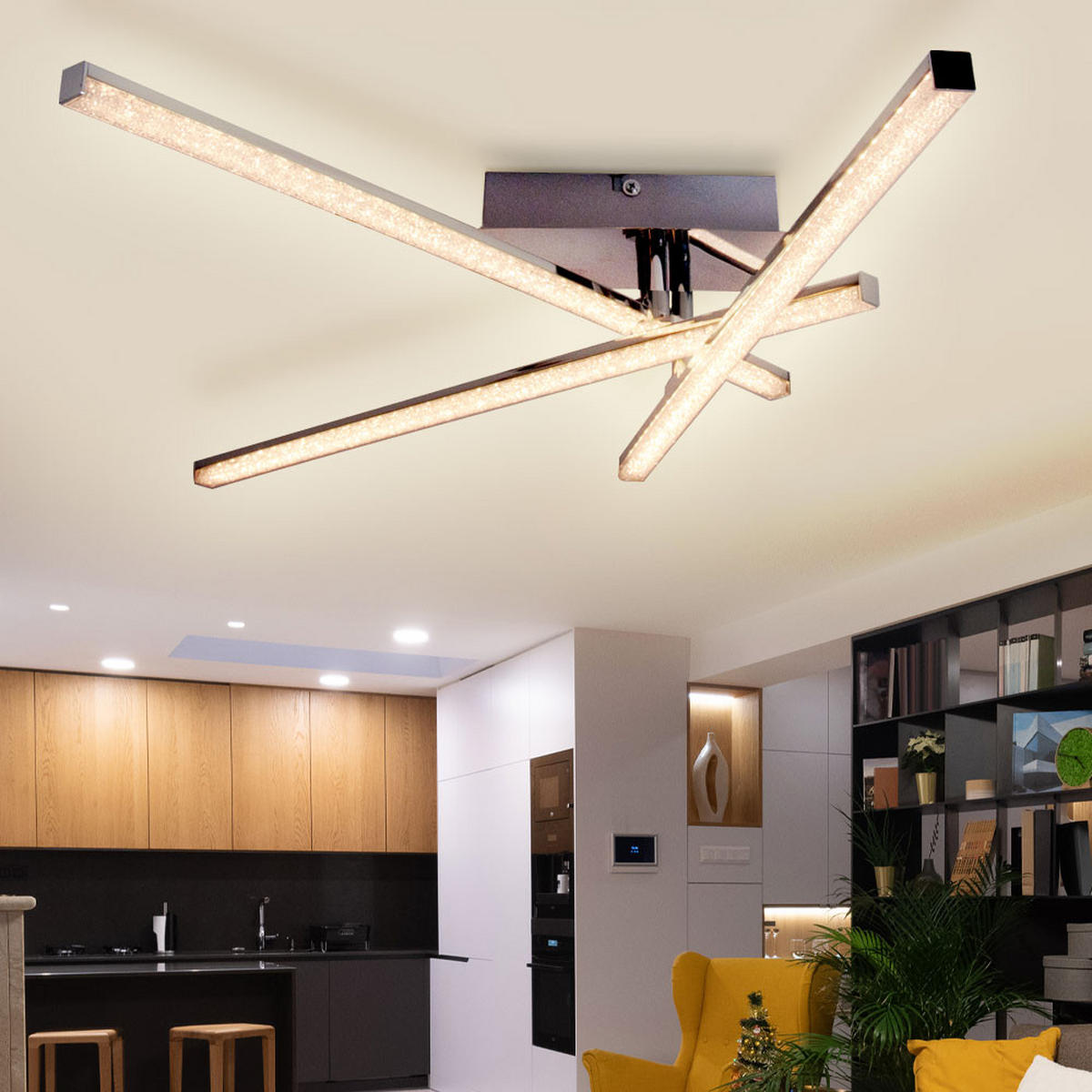 LED DECKENLEUCHTE Stahl Kristall Grau - Grau, Metall (77/51/13cm)