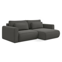 ECKSOFA mit Schlaffunktion Samt Stoff Grau - Dunkelgrau/Schwarz, Kunststoff/Textil (240/149cm) - Makamii