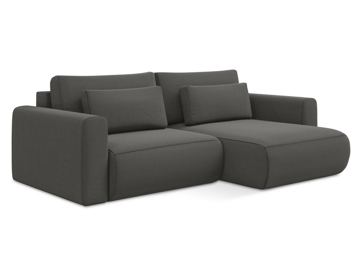 ECKSOFA mit Schlaffunktion Samt Stoff Grau - Dunkelgrau/Schwarz, Kunststoff/Textil (240/149cm) - Makamii