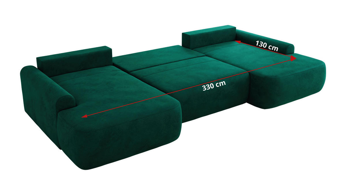 WOHNLANDSCHAFT CUBO U Dunkelgrün Velvet - Dunkelgrün/Schwarz, Kunststoff/Textil (370/100/187cm) - MKS