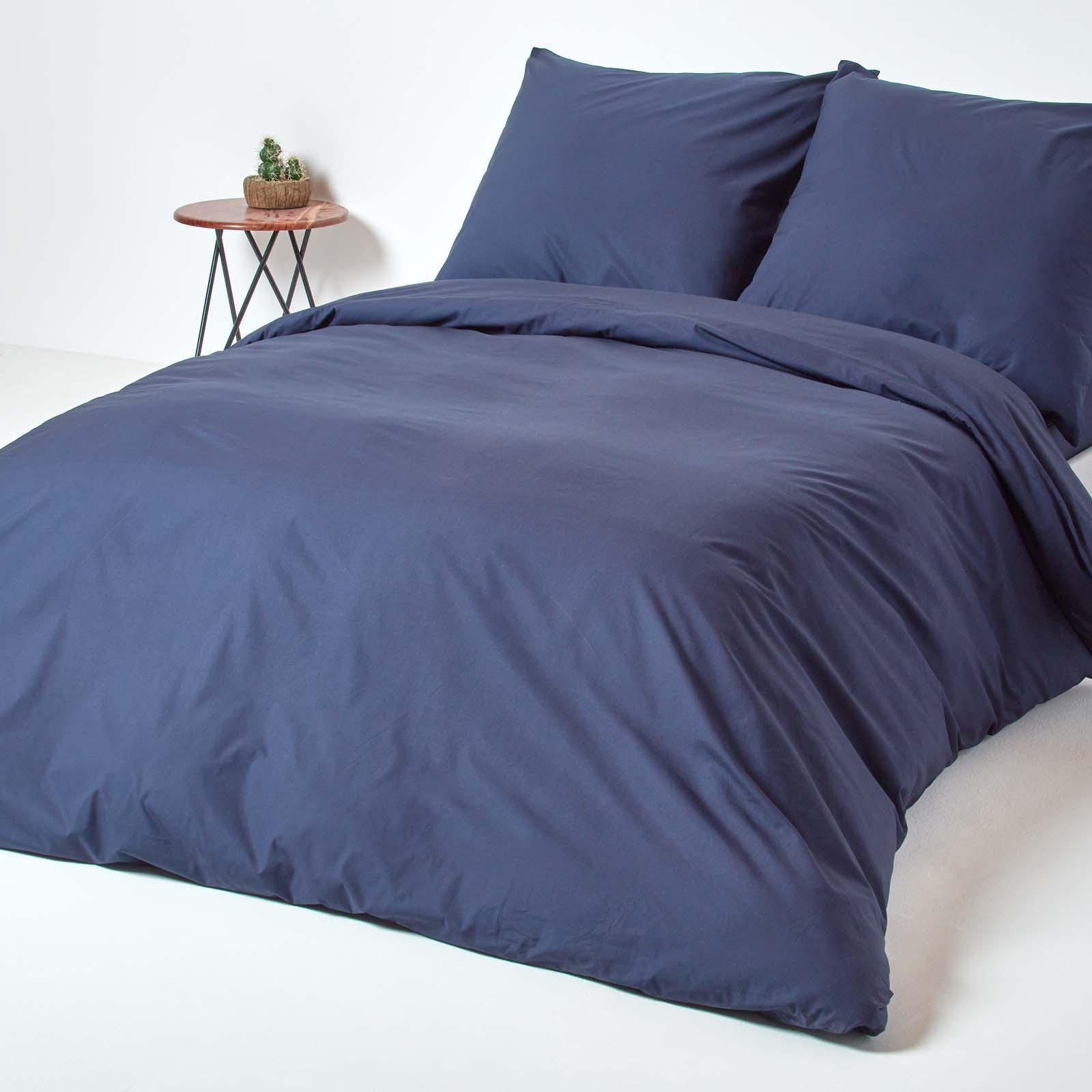 BETTWÄSCHE Perkal Fadendichte 200 - Dunkelblau, Textil (240/220cm) - Homescapes
