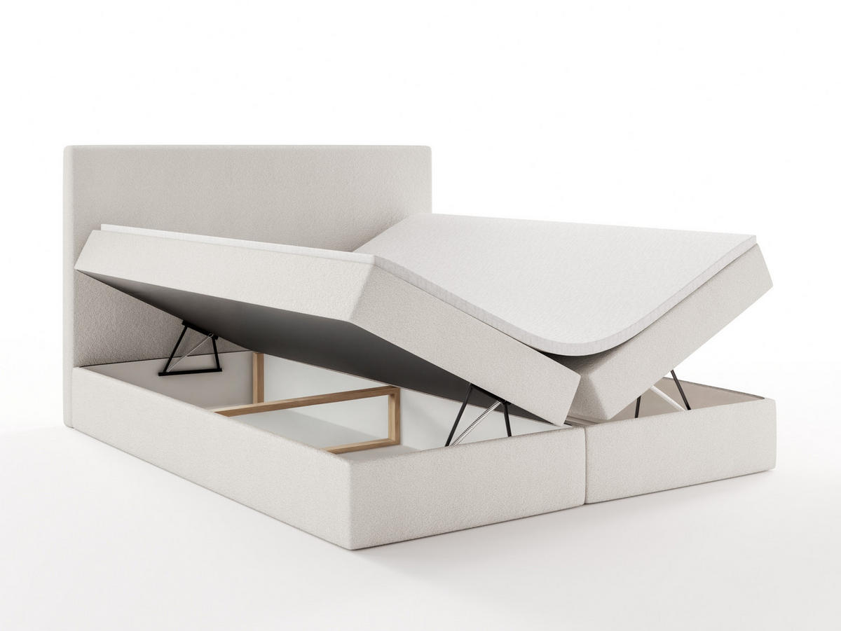 BOXBETT SENTO 140x200 cm mit Bettkasten, Bonell-Matratze H3 und Topper – Bouclé Weiß - Weiß, Textil (140/200cm) - Luxkor24