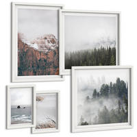 BILDER SET 5er Set - 50x50 cm & 20x30 cm & 40x60 cm Weißer Rahmen - Abstrakte Wellen, graue Pastellfarben - Weiß, Kunststoff (40/60cm) - TULUP