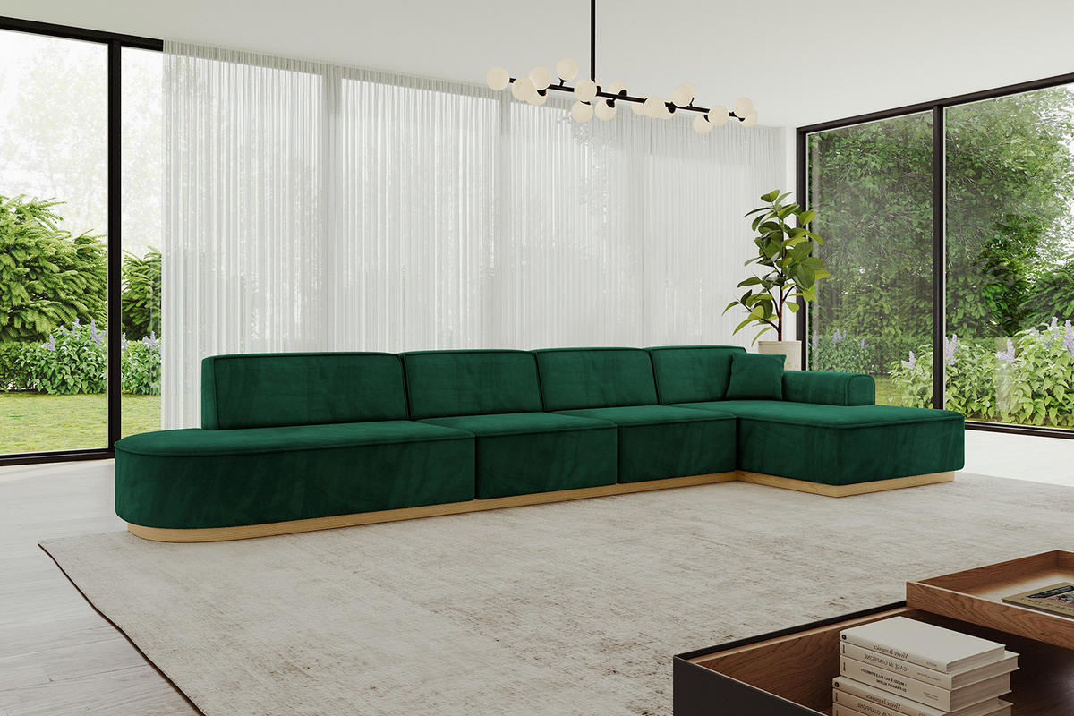 ECKSOFA Ottomane Rechts IREA-L3-v2 - 403x165x81 cm Grün - Grün, Holzwerkstoff/Textil (403/165cm) - ALTDECOR
