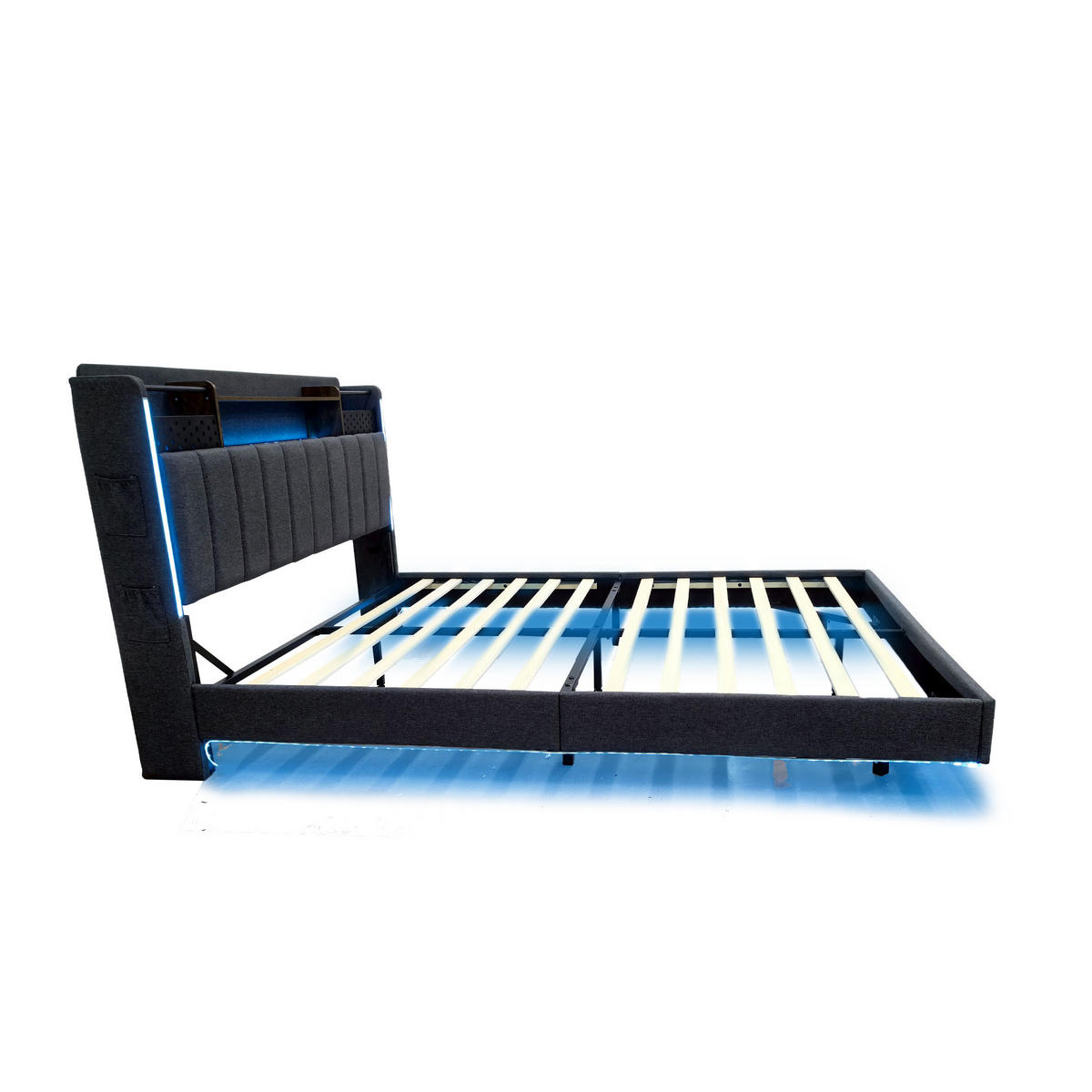 POLSTERBETT 140/200 cm DE-01840, in Grau, mit LED, USB und Stauraum-Kopfteil - Grau, Metall (140/200cm) - ComfortXL