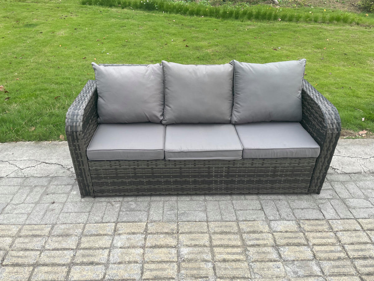 GARTENMÖBELGARNITUR mit KISSEN Polyrattan Dunkelgrau 11-Sitzer - Dunkelgrau/Grau, Glas/Kunststoff - Fimous