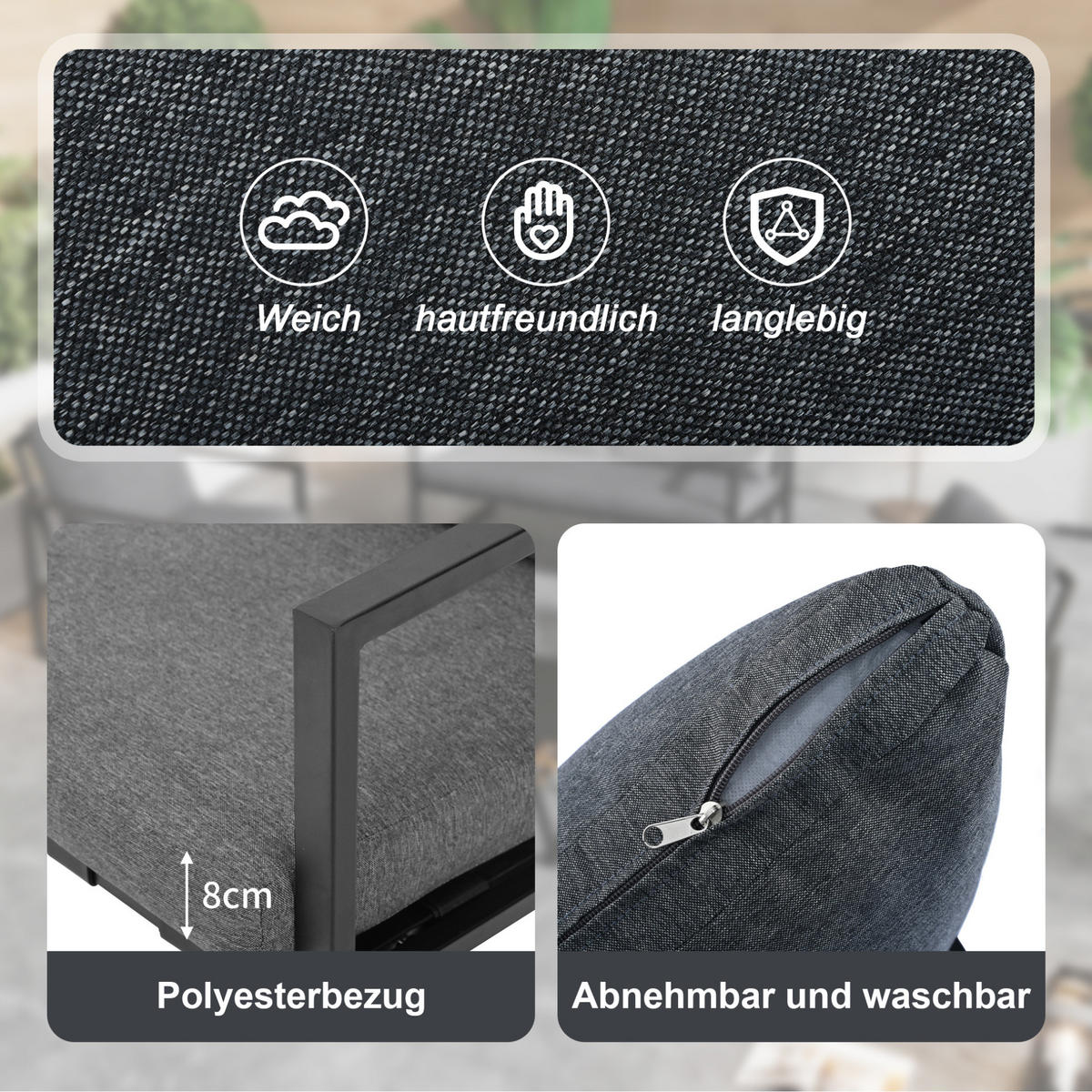 GARTENLOUNGE 114/57/80 cm schwarz aus PVC mit Couchtisch und Kissen - Schwarz, Kunststoff - OKWISH