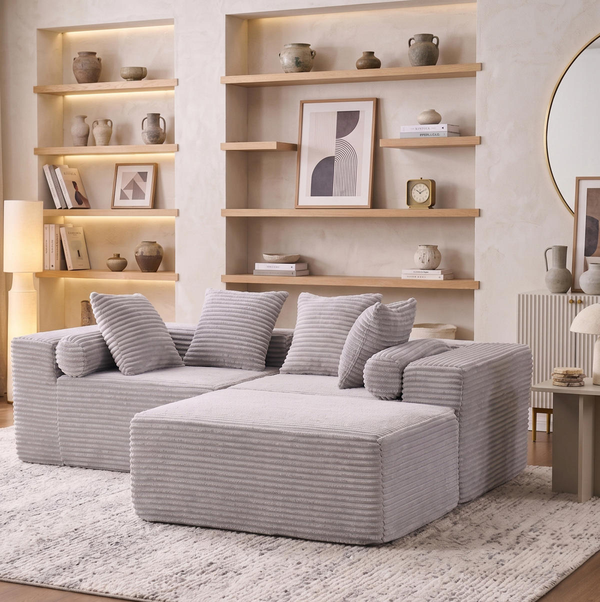 SOFA modular L-Form Grau - Grau, Kunststoff (110.02/266cm) - Meubliv