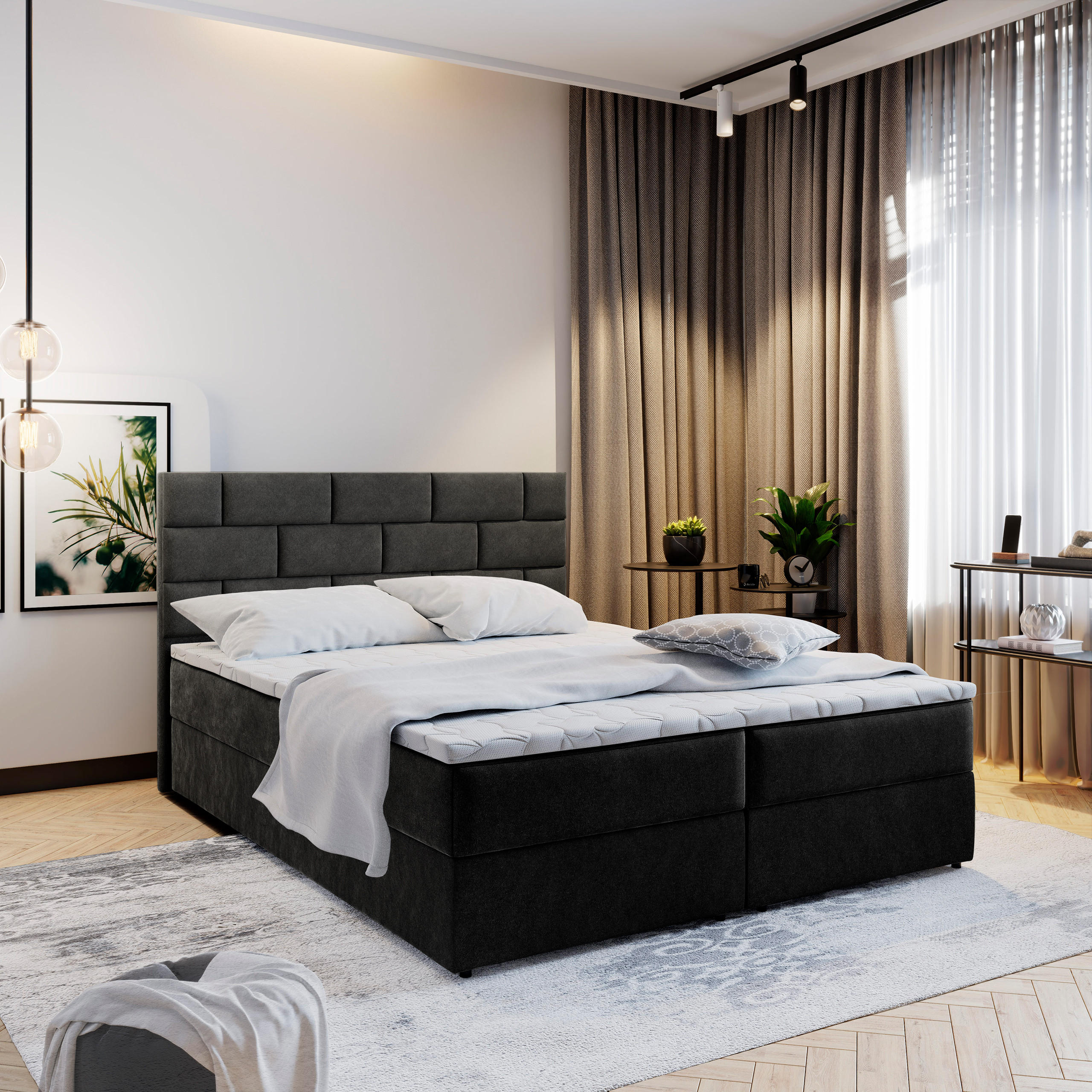 BOXBETT KERLO 180x200 cm mit Matratze und Topper - Schwarz - Schwarz, Holz (180/200cm) - MASSENO