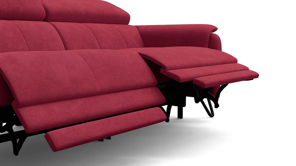 RELAXSOFA RODEN 3-Sitzer mit 2 Relax, rostrot, Veloursstoff - Rot, Holz/Textil (194/82/103cm) - Wozimo
