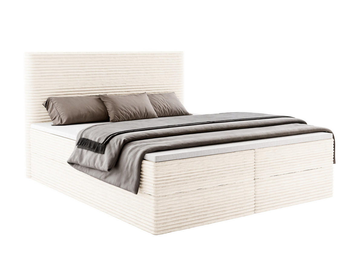 BOXBETT RAVENO mit Bettkasten 200x200 cm inkl. Bonell-Federkernmatratze H3 und Topper – Polsterbett Stoff ASTI Weiß - Weiß, Textil (200/200cm) - Luxkor24