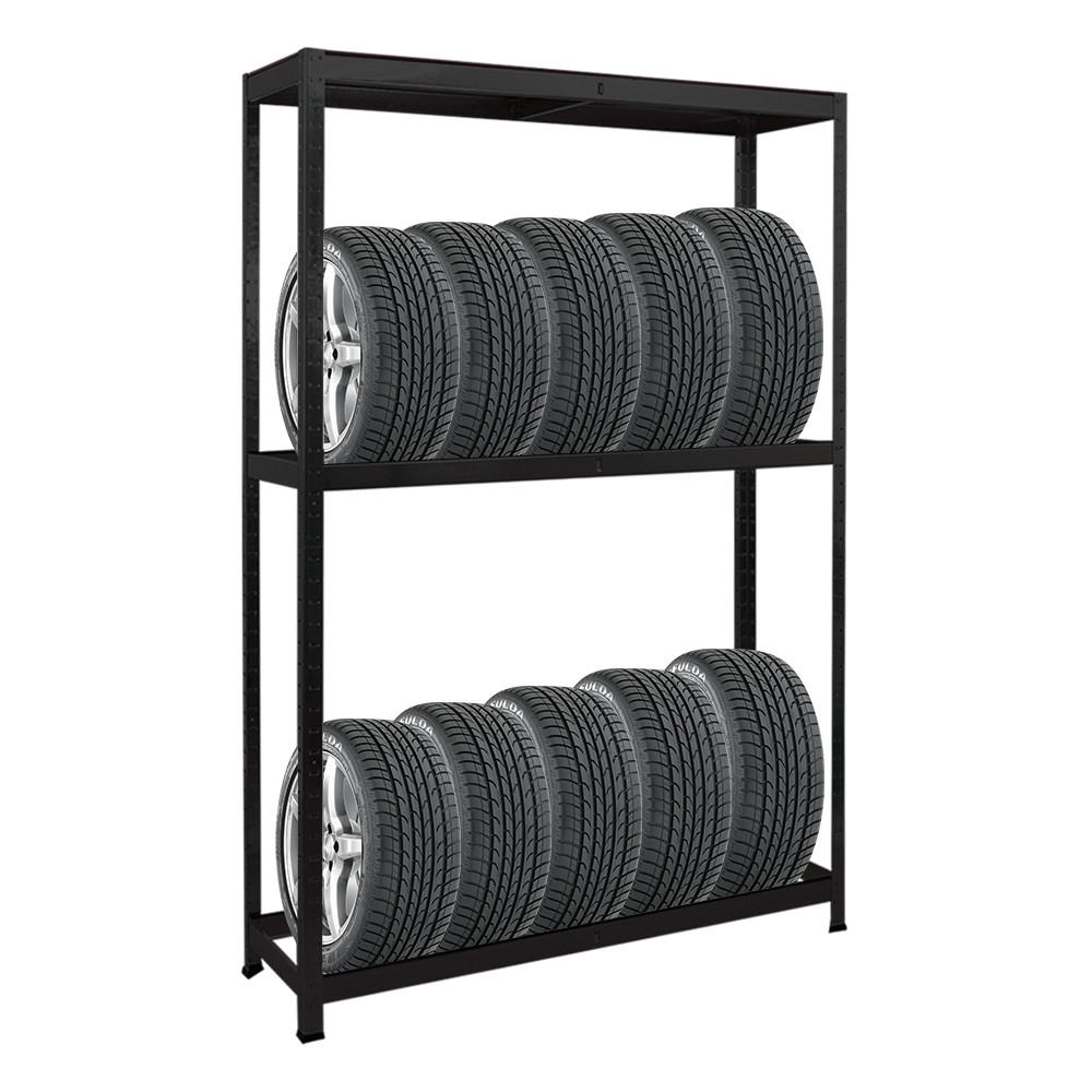 REIFENREGAL Ragnar 180x120x40 cm bis zu 8 Reifen auf 2 Ebenen + Ablage 265 kg Fachlast Schwarz - Schwarz, Metall (120/180/40cm) - PROREGAL