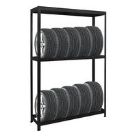 REIFENREGAL Ragnar 180x120x40 cm bis zu 8 Reifen auf 2 Ebenen + Ablage 265 kg Fachlast Schwarz - Schwarz, Metall (120/180/40cm) - PROREGAL