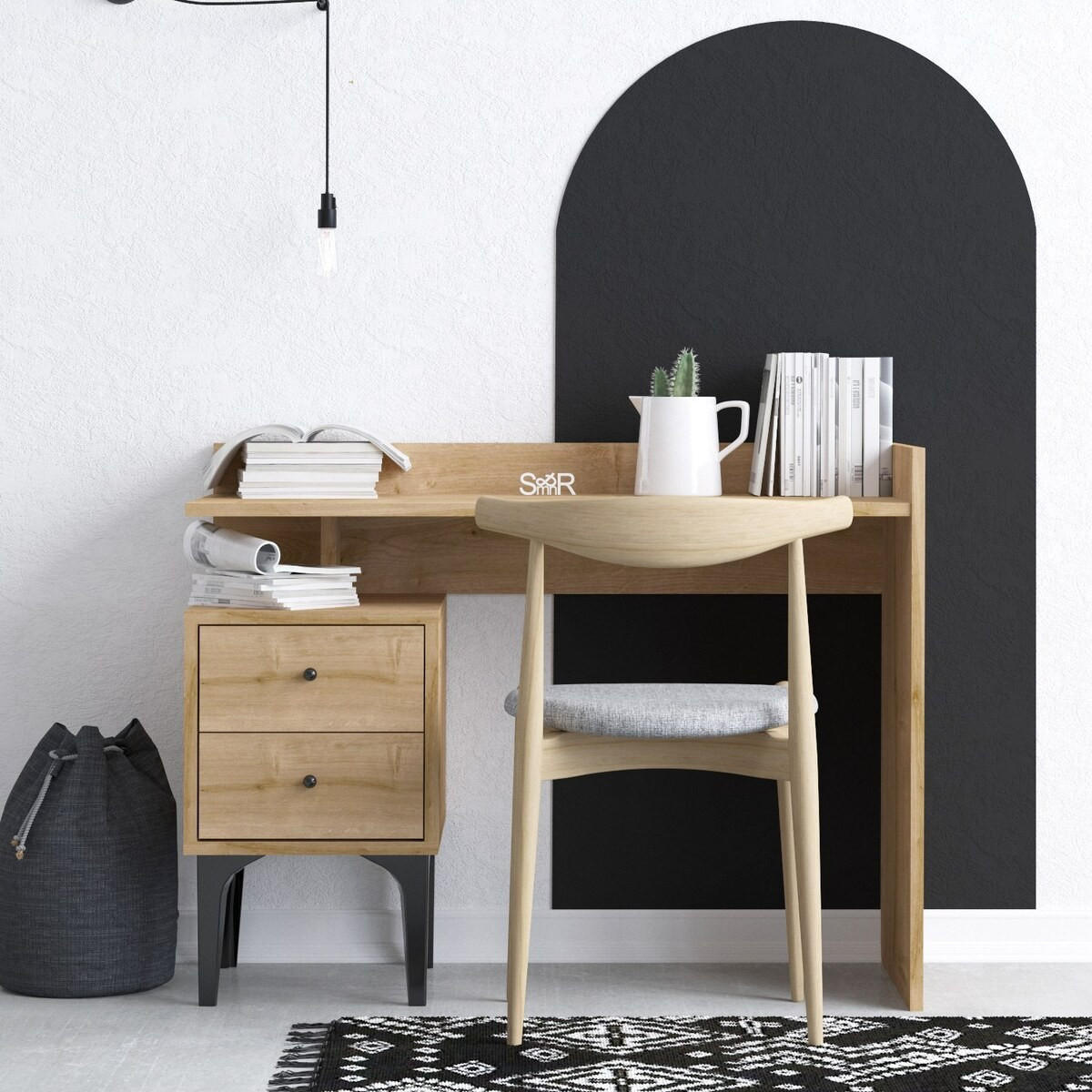 SCHREIBTISCH mit 2 Aufbewahrungsschubladen Holzdekor Eiche B100 cm - PUUK - Eschefarben, Holzwerkstoff (48/45/80cm) - Calicosy