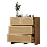 KOMODA z MDF a masivního dřeva 80x80x38 cm přírodní se 4 zásuvkami, ratanovým čelem a ochranou proti převrácení - přírodní, kompozitní dřevo (38/80/80cm) - Modfu