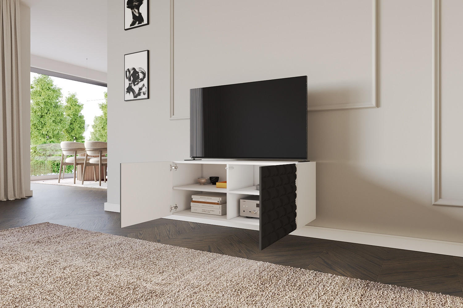 LOWBOARD VIRA-W 100x40x41 cm - Weiß / Schwarz - Schwarz, Holzwerkstoff (100/40/41cm) - ALTDECOR