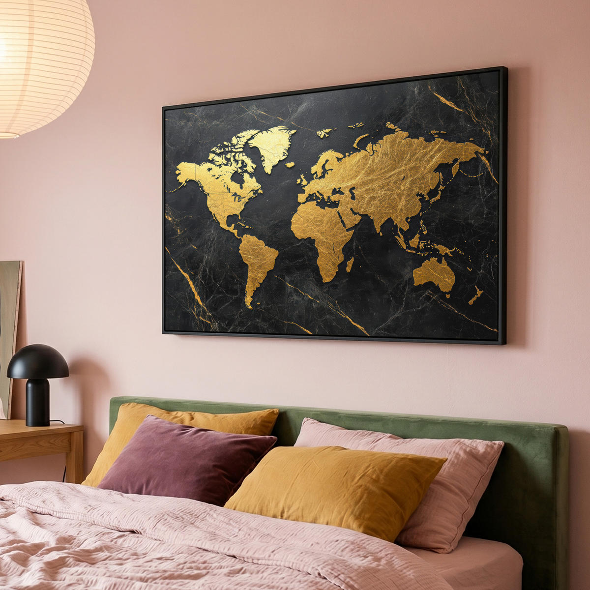 LEINWAND Bilder mit Rahmen - Weltkarte - Gold - Marmor - 150x100 - Goldfarben, Textil (150/100cm) - MuchoWow