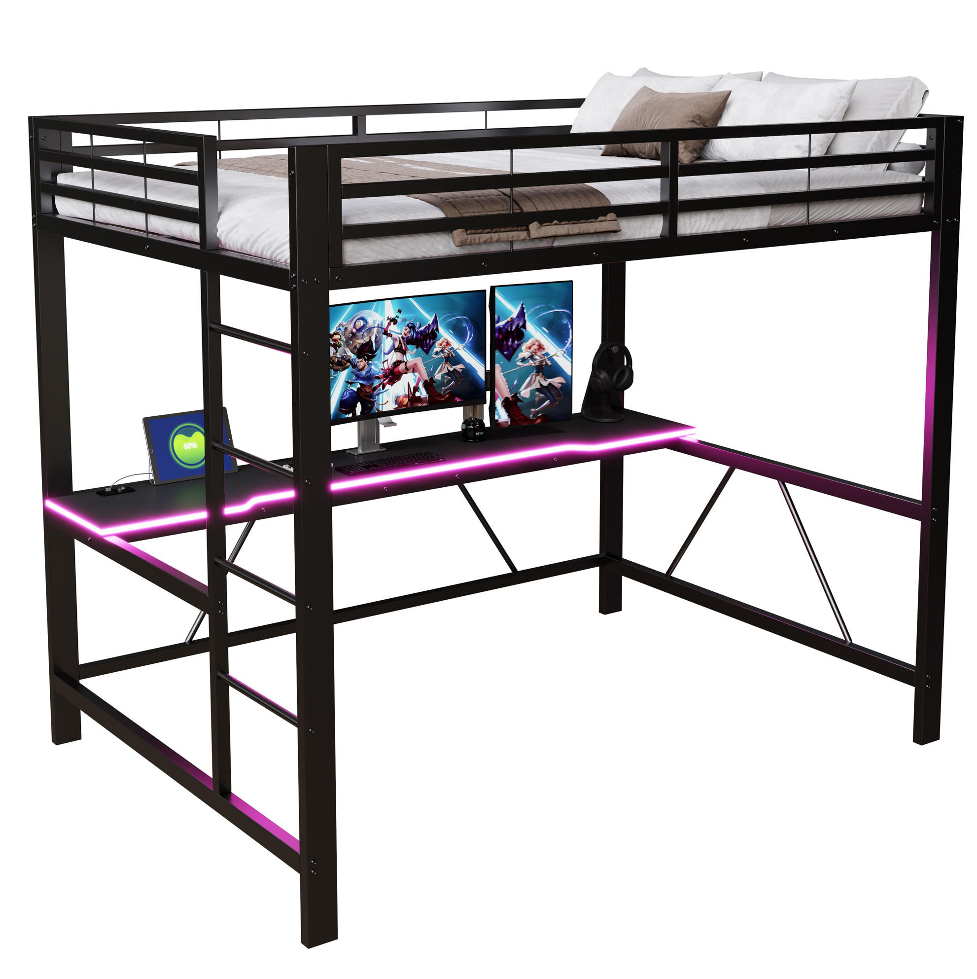 Ivmeu Gaming-Hochbett Schwarz 140x200 cm