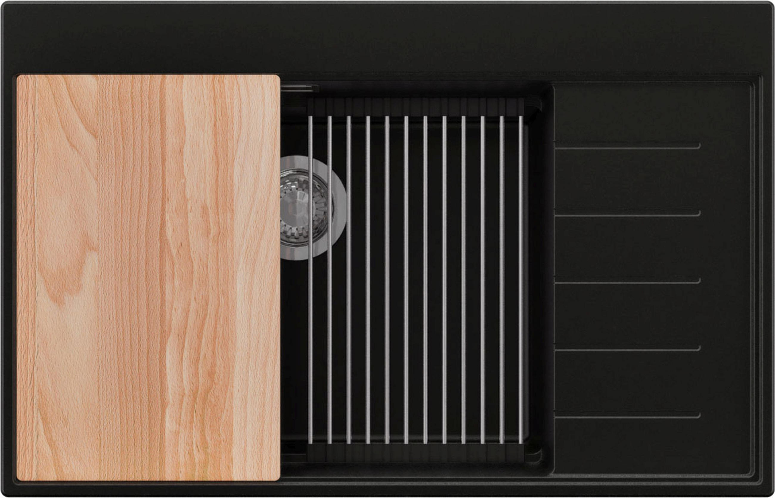 SPÜLBECKEN Sydney, 2-er set Schwarz 78/50 cm 1 Becken + Ablauf-Set + Küchenzubehörset ab 60er Unterschrank - Chromfarben/Beige, Kunststoff (78/20/50cm) - Primagran