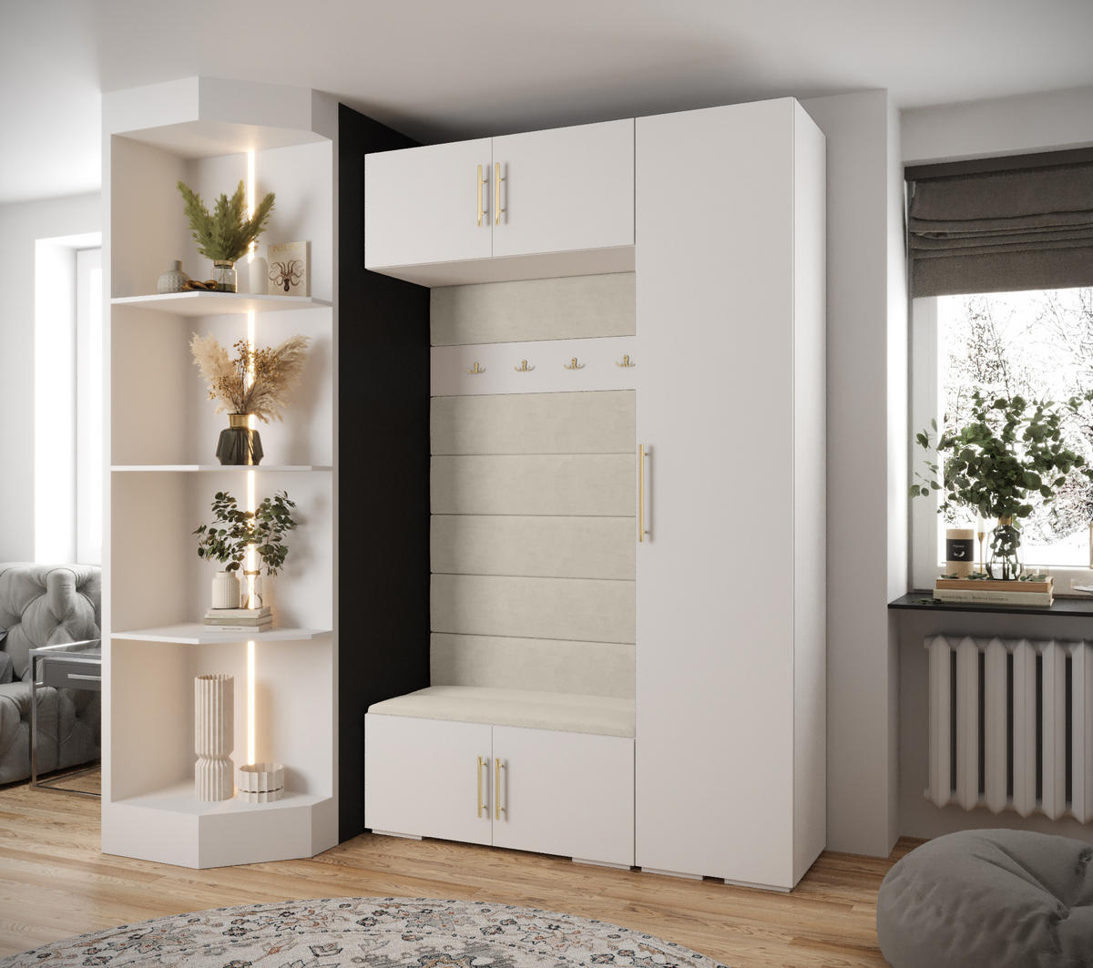 GARDEROBEN-SET 236,7/150/47 - Goldfarben/Weiß, Holz/Kunststoff (150/236.7/47cm) - Abiks Möbel