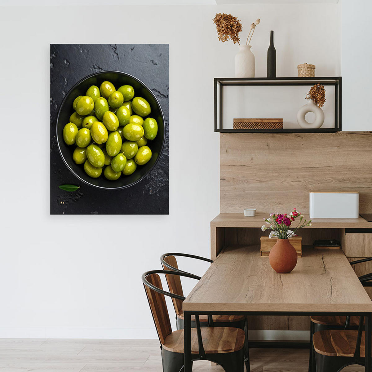 LEINWANDBILD Oliven Früchte in einer Schale 80x120cm - Grün, Textil (80/120cm) - Feeby