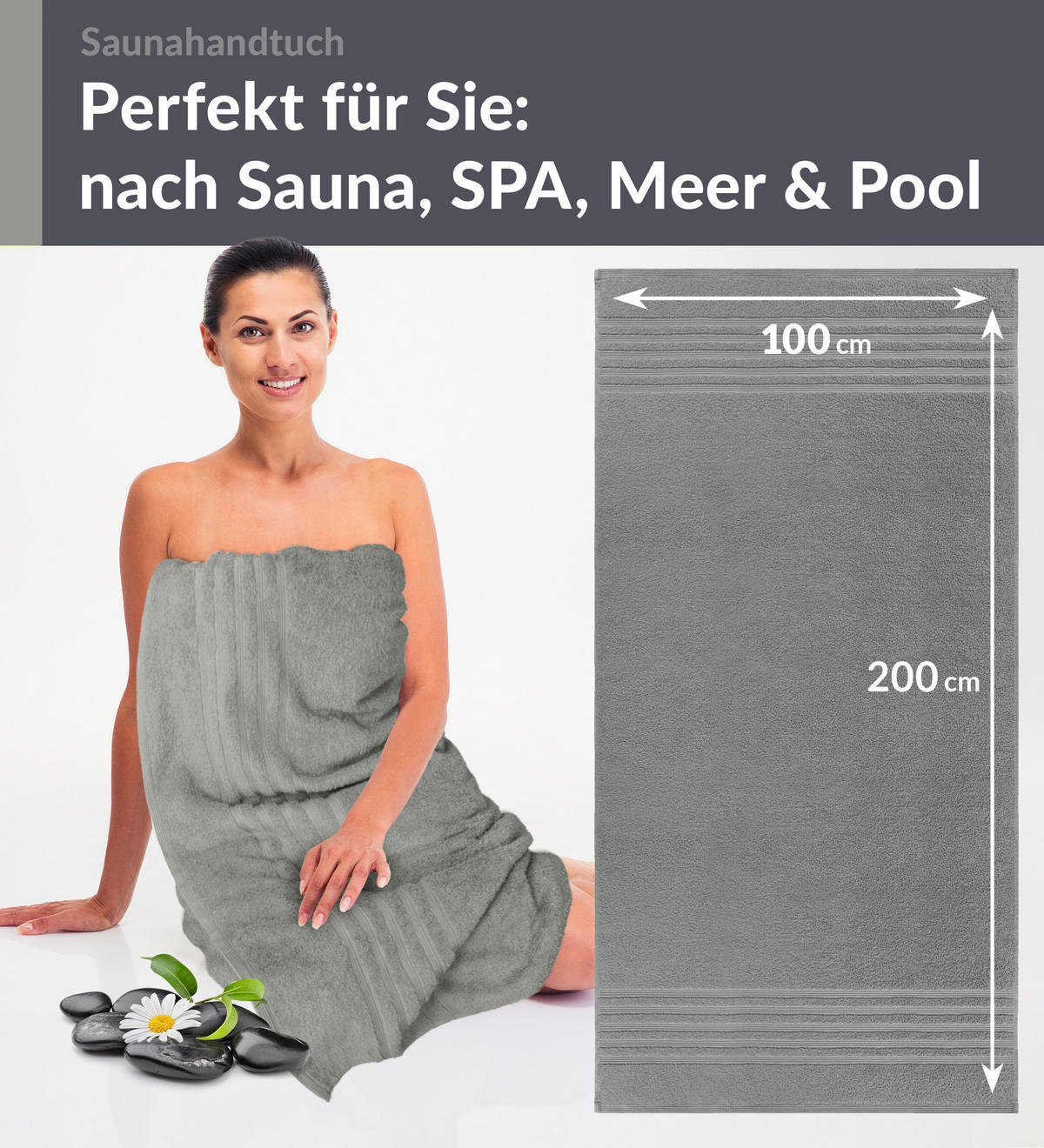 BADETUCH London Stein Grau 100x200 cm - Grau, Textil (100/200cm) - Lashuma