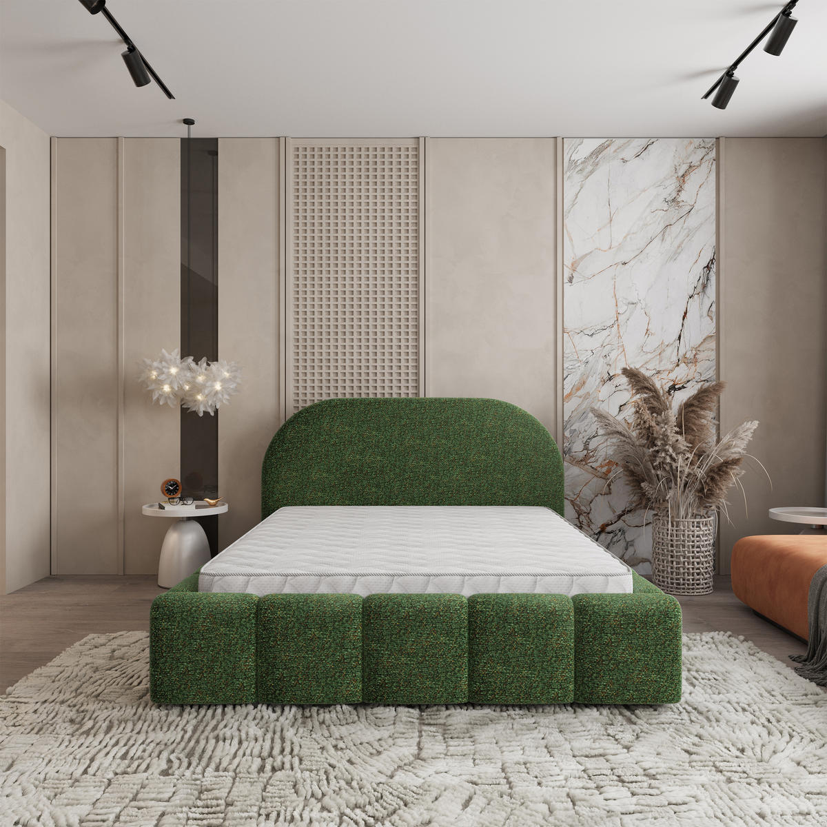 POLSTERBETT FLUSSO 200x200 cm mit Bettkästen - Grün - Grün, Holz (200/200cm) - MASSENO