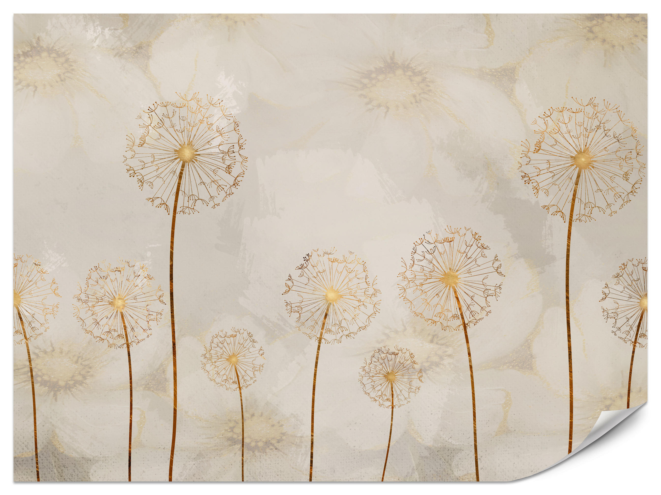 FOTOTAPETE für Schlafzimmer Goldene Löwenzahn Aquarell Blumen 450x315 - Gelb/Beige, Papier (450/315cm) - Muralo