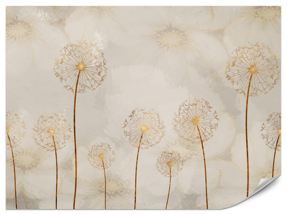 FOTOTAPETE für Schlafzimmer Goldene Löwenzahn Aquarell Blumen 450x315 - Gelb/Beige, Papier (450/315cm) - Muralo