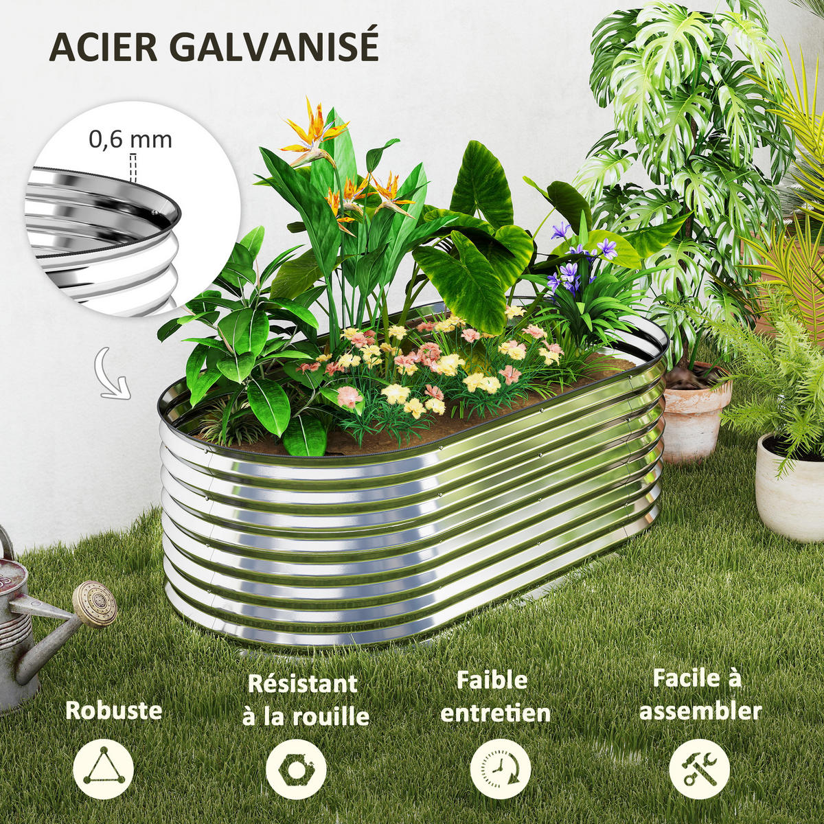 HOCHBEET DE-12272 modular, oval, 160/80/56 cm Silber - Silberfarben, Metall (160/56/80cm) - ComfortXL
