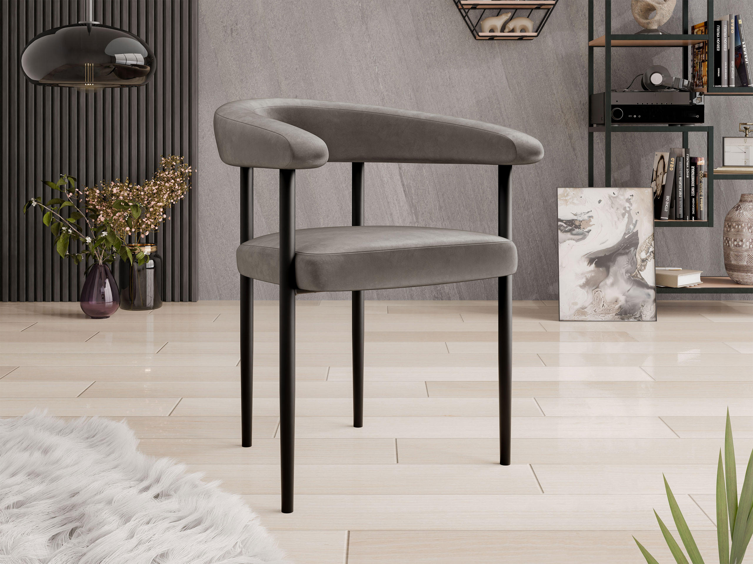 POLSTERSTUHL Aria - Schwarz/Grau, Textil/Metall (61/73/56cm) - MIRJAN24