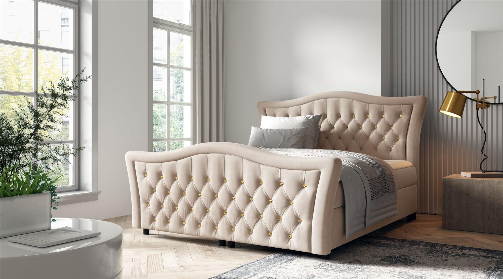 BOXBETT Turhan In Elisa Velvet - Beige, Holzwerkstoff/Textil (120/200cm) - Fun Möbel