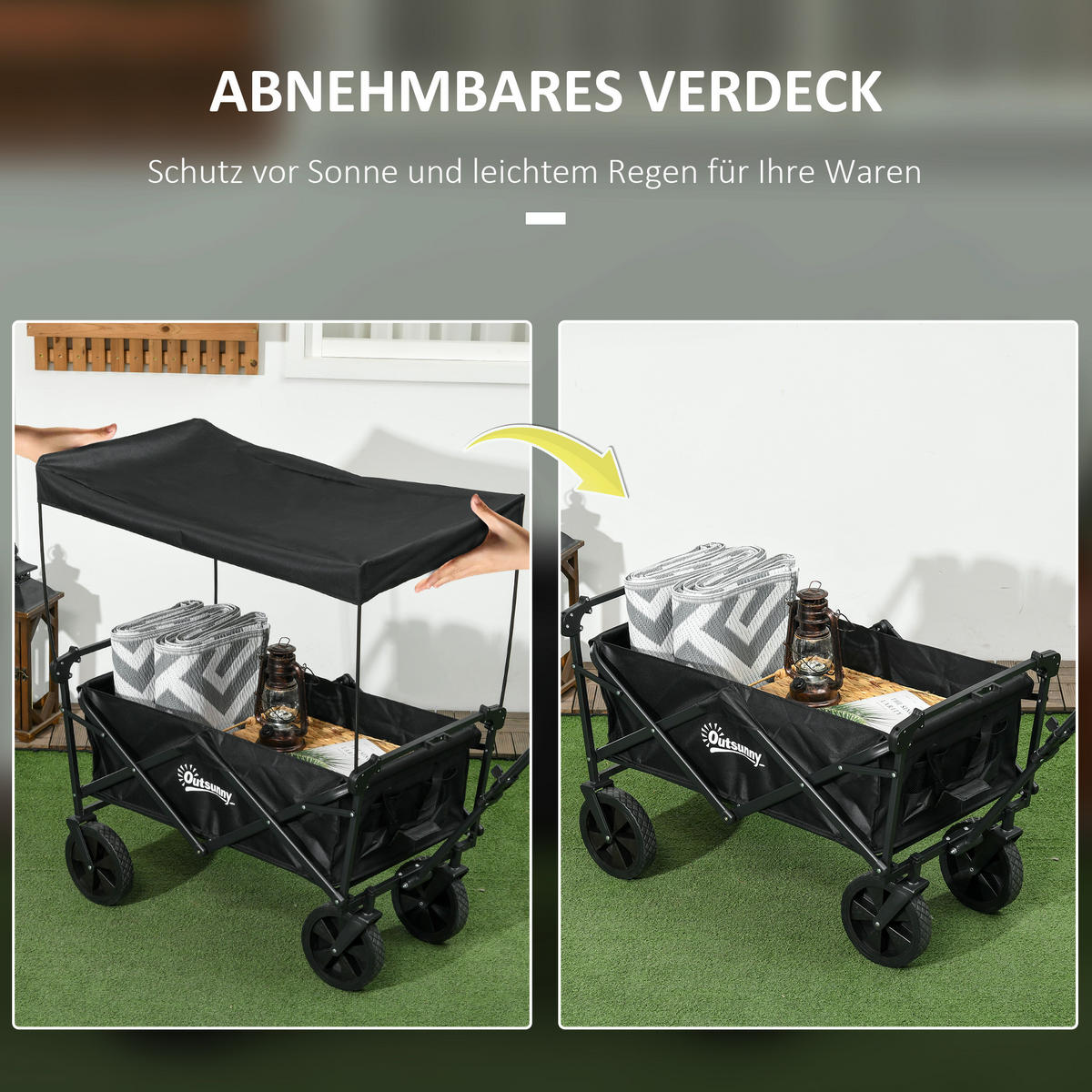 GARTENWAGEN DE-10434 klappbar mit Dach, 110 L Schwarz - Schwarz, Metall (52/105/97cm) - ComfortXL