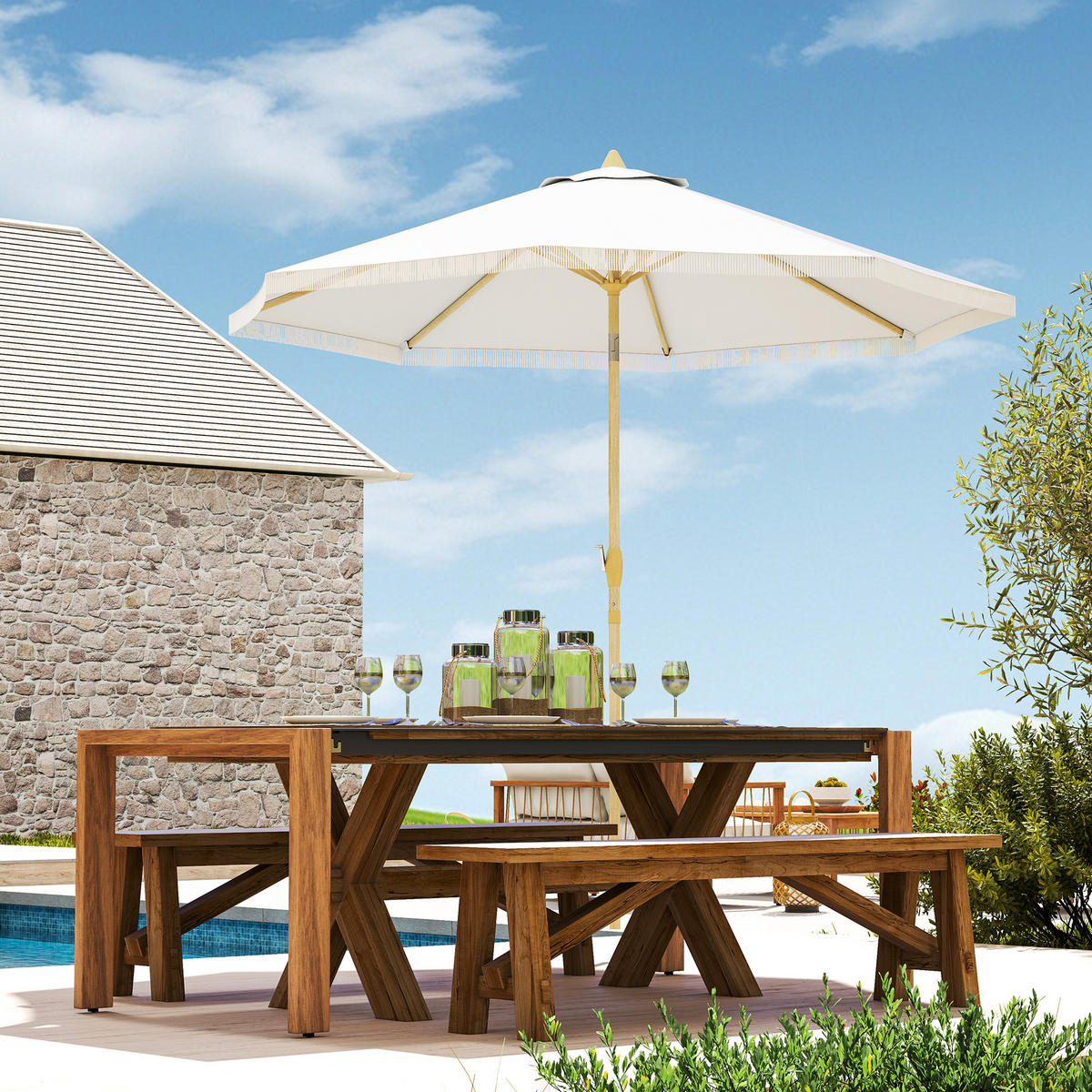 SONNENSCHIRM Weiß Knickbar Ø 265/244 cm - Weiß, Textil (265/265cm) - PANGIVO