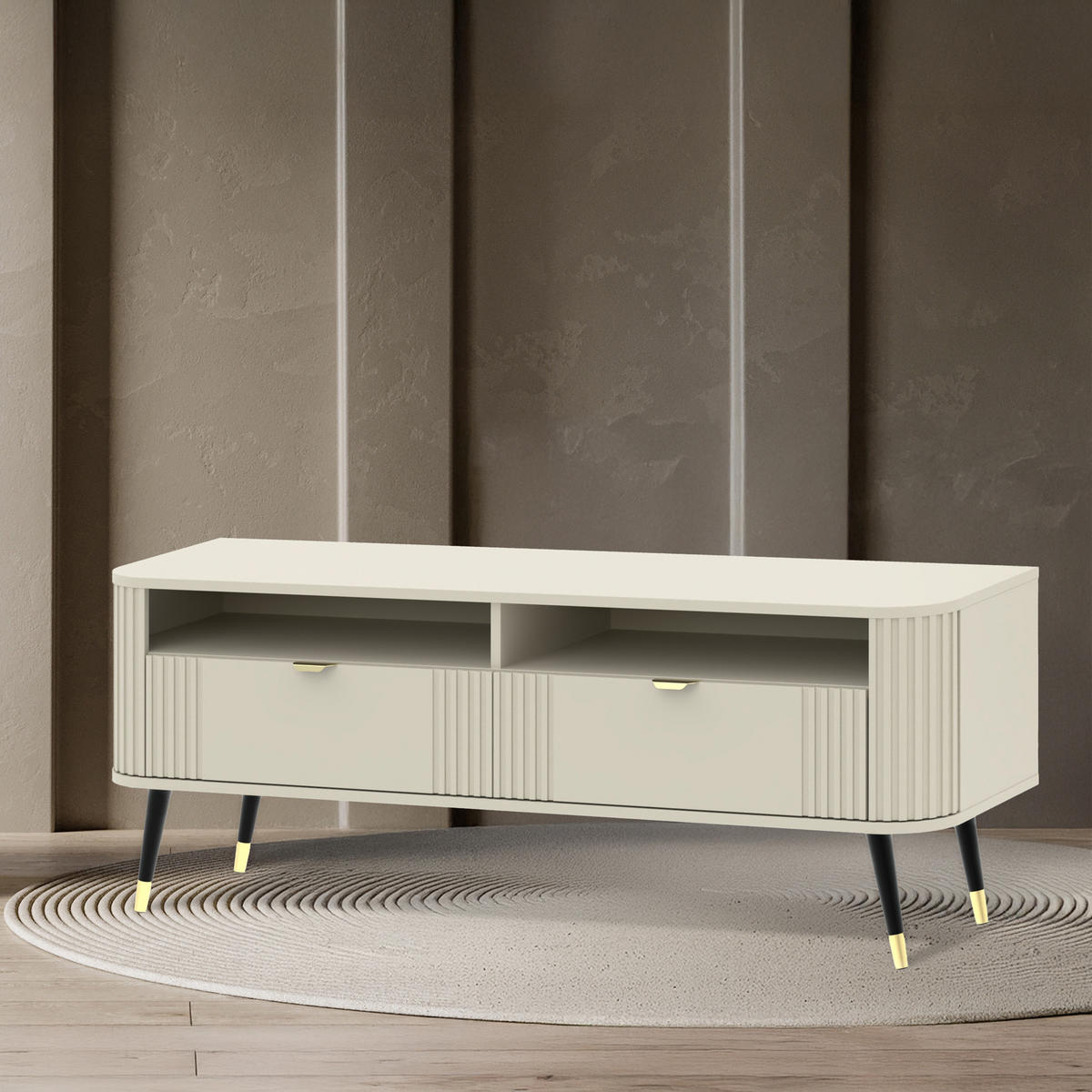 TV-SCHRANK PURA, Cremefarbig - Creme/Schwarz, Holzwerkstoff/Metall (138/53/40cm) - KONSIMO®