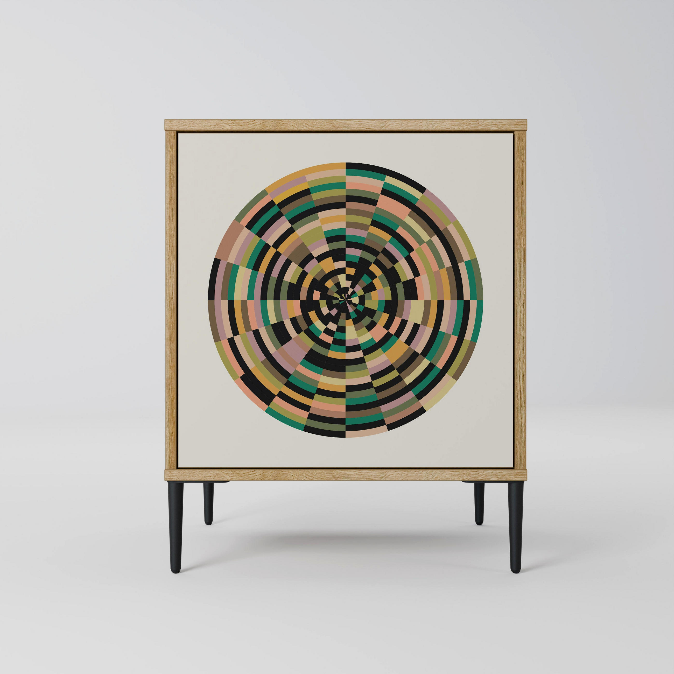SIDEBOARD GREEN CIRCLES, Eichefarben, 57,5x42x72,5 cm, Schwarze Metallfüße - Eichefarben/Multicolor, Holzwerkstoff/Metall (57.5/72.5/42cm) - SpaceRebels