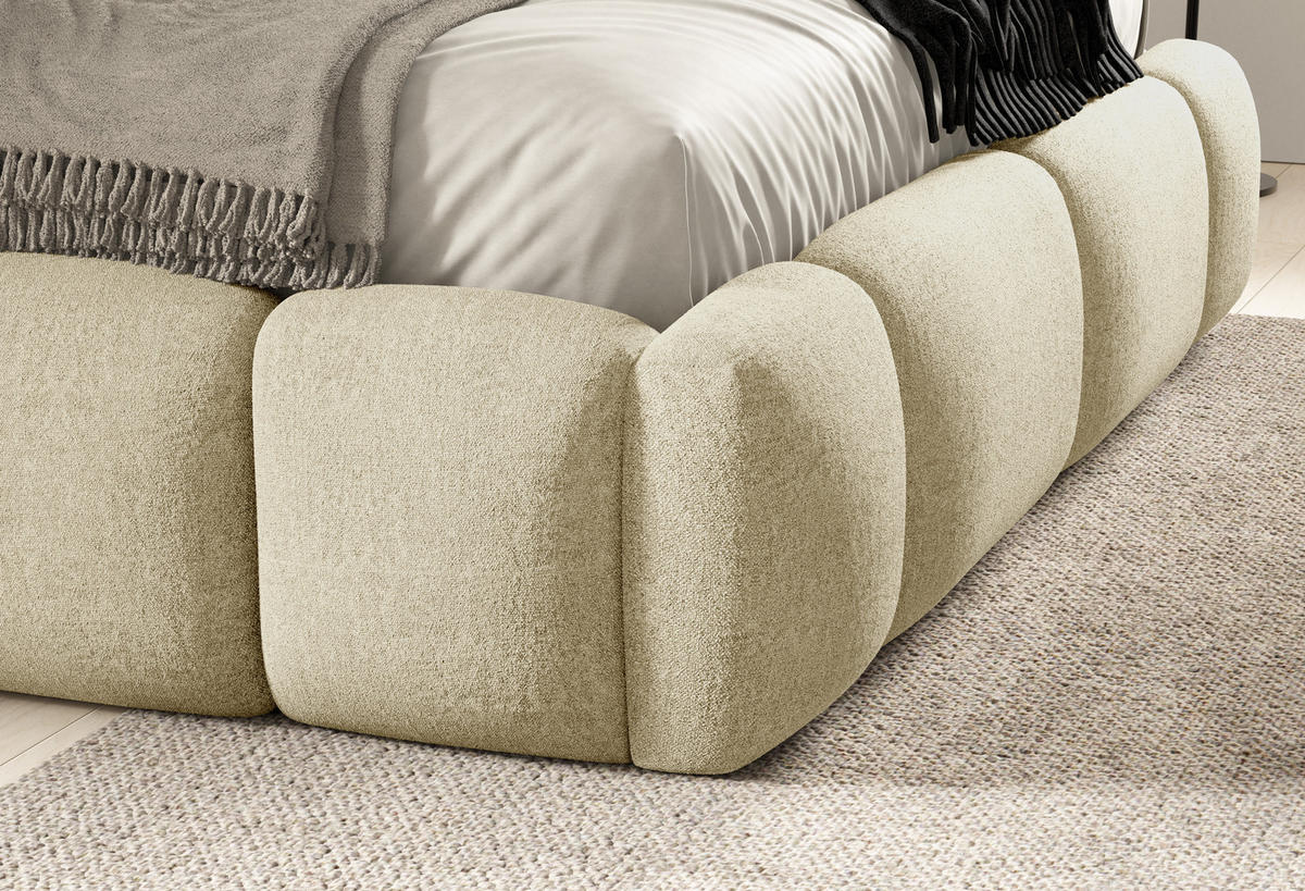 POLSTERBETT ARDELLO mit Beinen mit Bettkasten,Bett 140x200,Doppelbett,Lattenrost,Boxspringbett-Optik,ohne Matratze,Schlafzimmer-Grau - Creme, Holz (180/200cm) - Furnistar