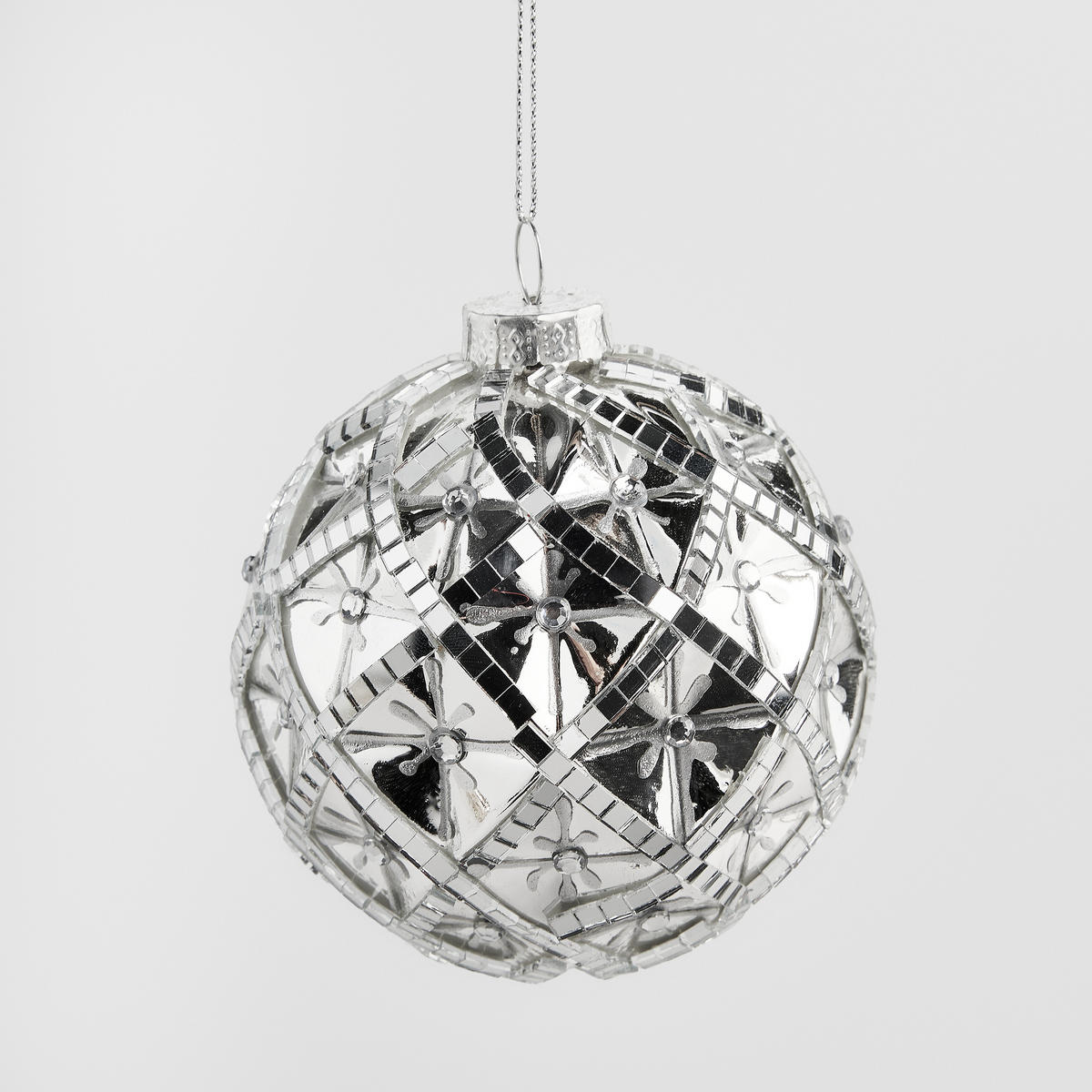 WEIHNACHTSKUGEL Glas FLORETTA, Ø8 cm, Silber, Christbaumkugeln, Weihnachtsdeko Xmas, Christmas Deko - Silberfarben, Glas (8/8/8cm) - home&you