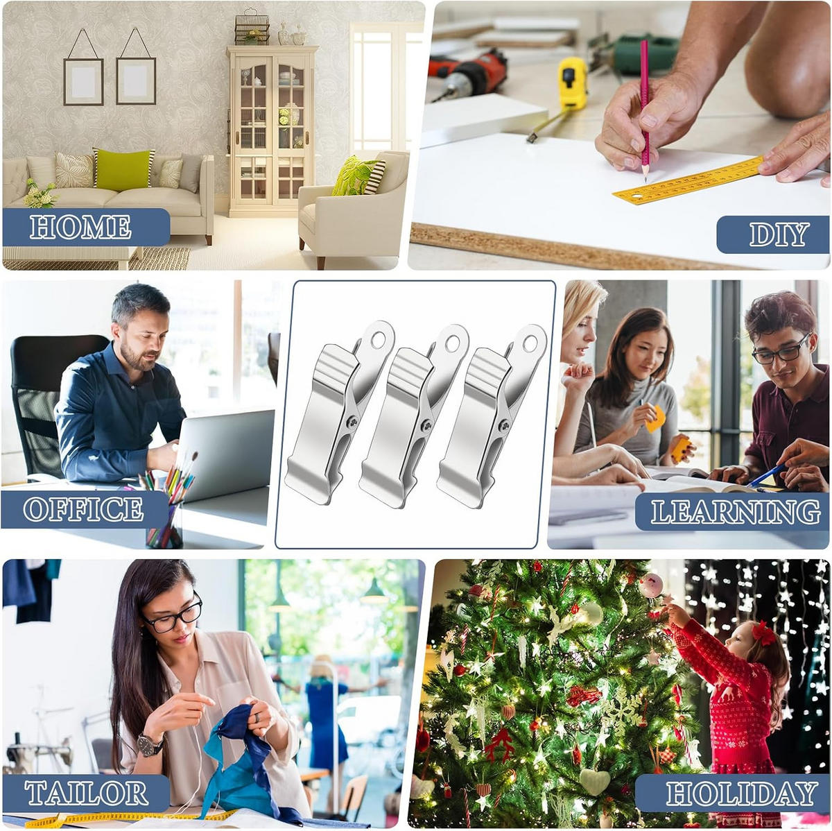 FEDERKLEMMEN – geeignet für Bastelarbeiten, Drähte, Fotos, Vorhänge usw., 12er-Packung – silber - Silberfarben, Metall (4/1.3/1cm) - DCA