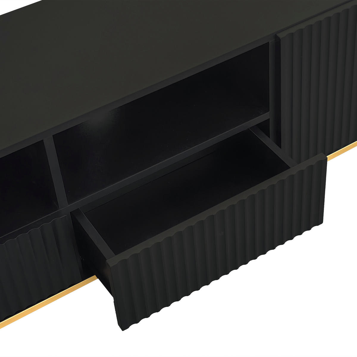 TV-SCHRANK 165/36/55 cm schwarz Akazie mit goldenen Füßen und grifflosen Türen - Schwarz, Holzwerkstoff (165/55/36cm) - OKWISH