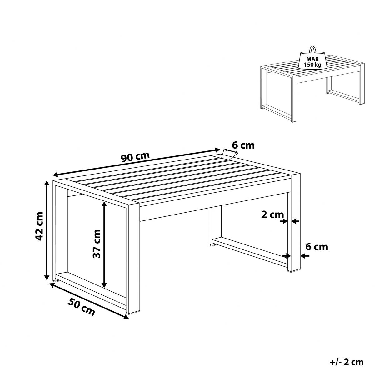 GARTEN Couchtisch Aluminium dunkelgrau 90/50 cm Salerno - Grau, Metall (50/90/42cm) - Beliani