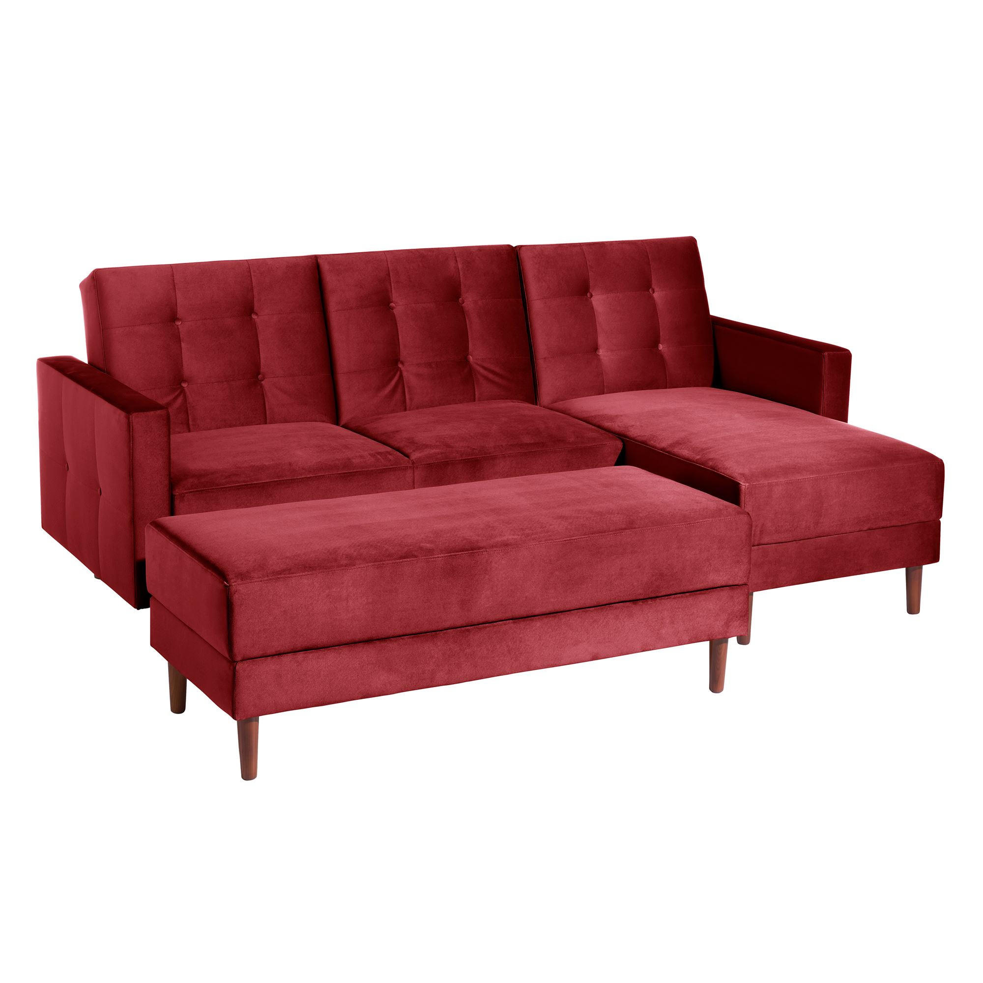 FUNKTIONSSOFA mit Hocker Katunia Samtvelours rot - Rot, Kunststoff (222/92/144cm) - 58aufmkessel