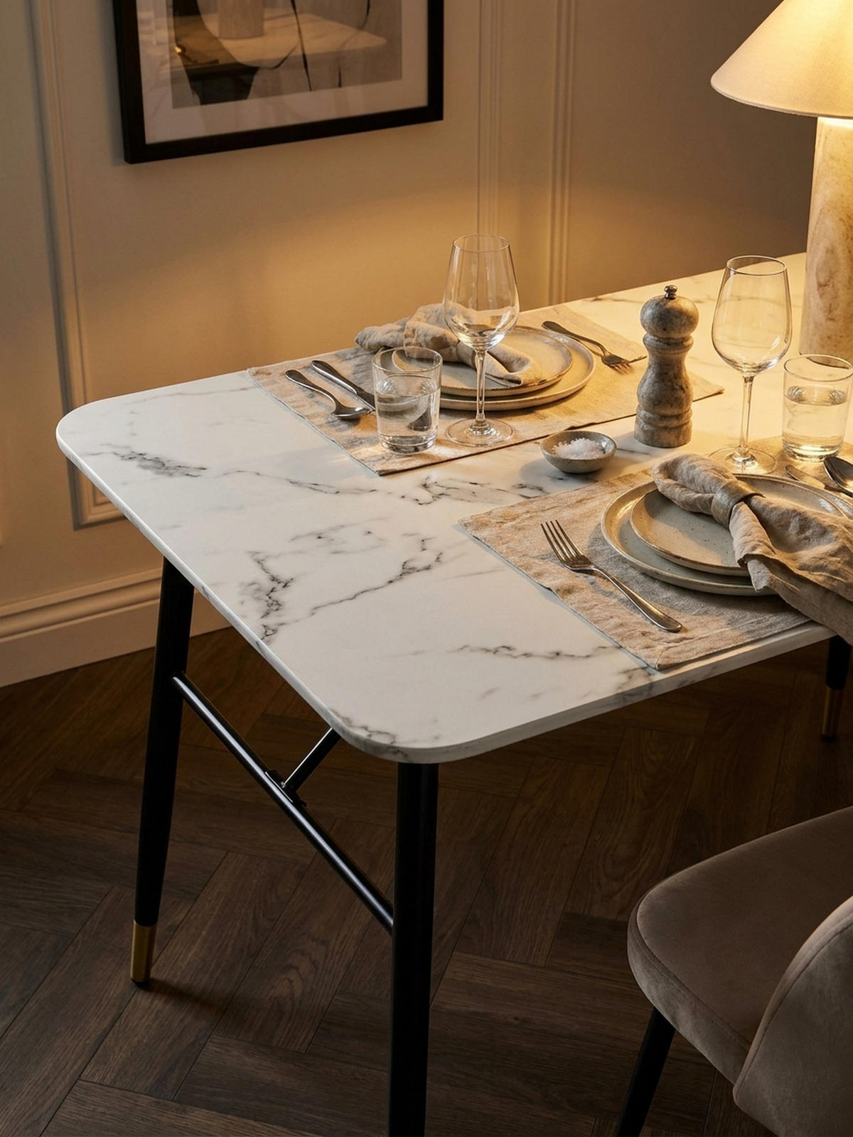 ESSTISCH Marmoroptik Metall Rechteckig Modern Klein, Weiß 140x80x76 cm - Goldfarben/Weiß, Holzwerkstoff/Metall (80/140/76cm) - KADIMA DESIGN