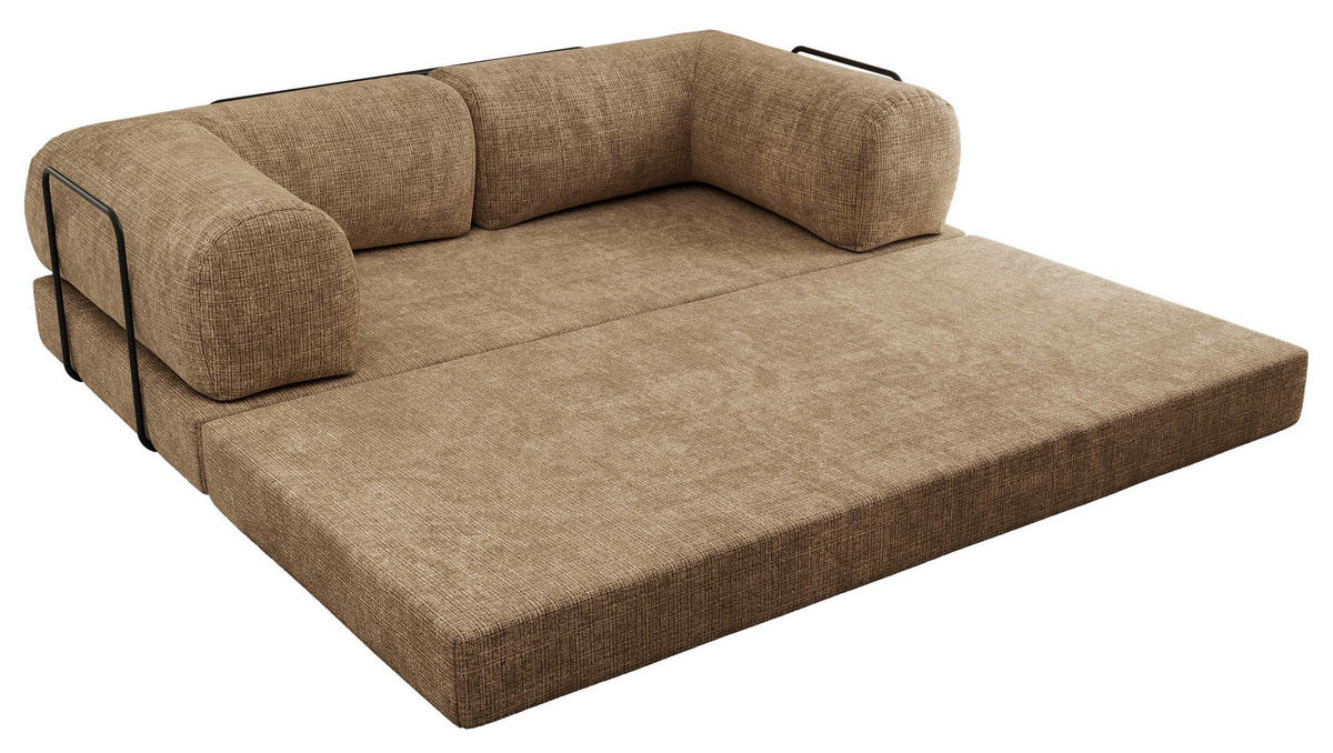 TROJMIESTNA POHOVKA ORSETTO - Svetlohnedá Hrubo tkaná ženilka - svetlohnedá/čierna, kov/textil (200/70/100cm) - MKS